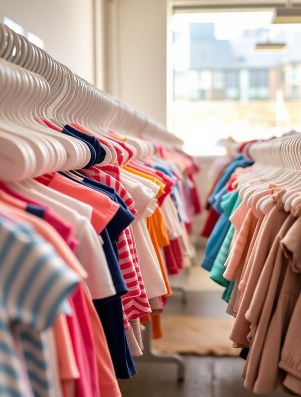Racks of organized children's clothes